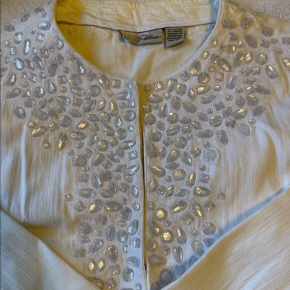 CHICO’S PLATINUM White Embellished Cotton Blazer Jacket.Size 1 - Picture 8 of 15